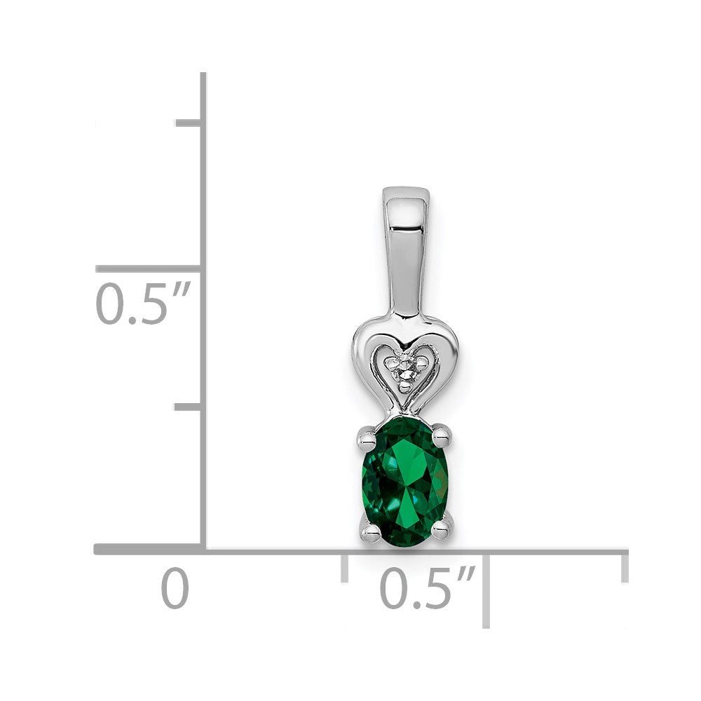 Sterling Silver Rhodium-plated Created Emerald & Diam. Pendant
