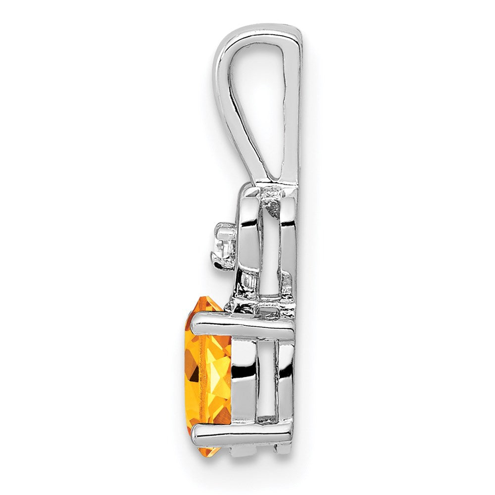 Sterling Silver Rhodium-plated Citrine & Diam. Pendant