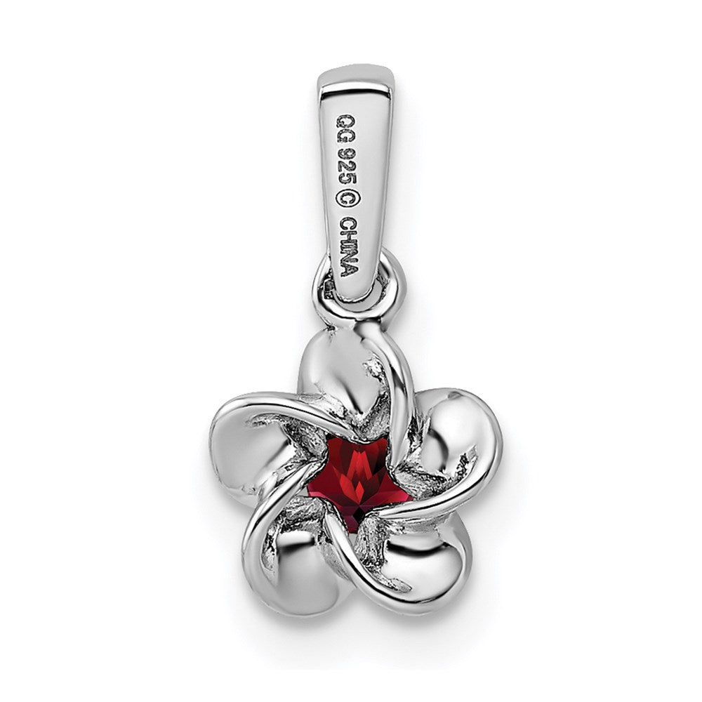Sterling Silver Rhodium-plated Floral Garnet Pendant