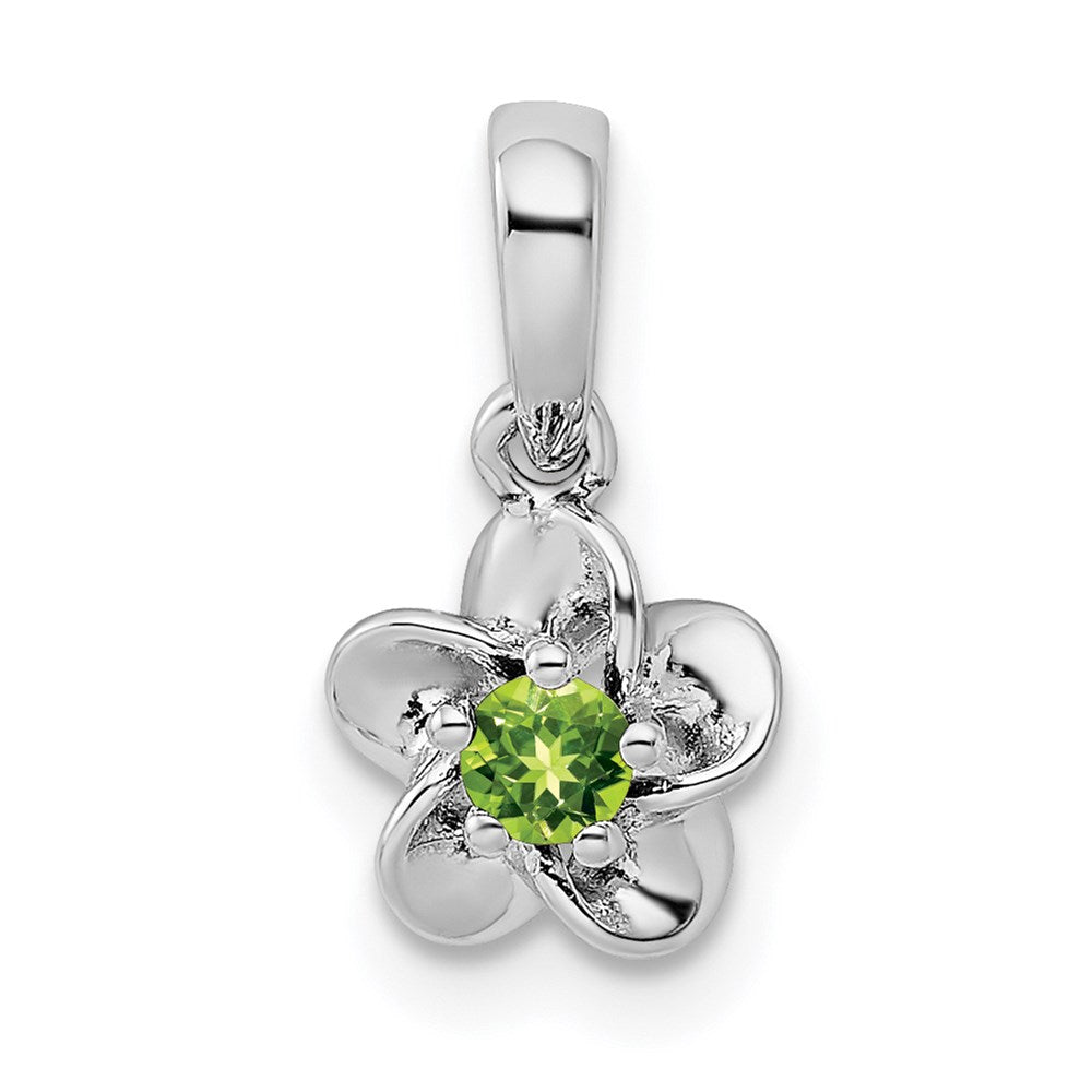 Sterling Silver Rhodium-plated Floral Peridot Pendant