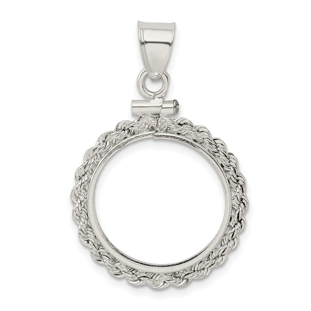 Wideband Distinguished Coin Jewelry Sterling Silver Polished Rope 19.1 x 1.5mm $0.01 Screw Top Coin Bezel Pendant