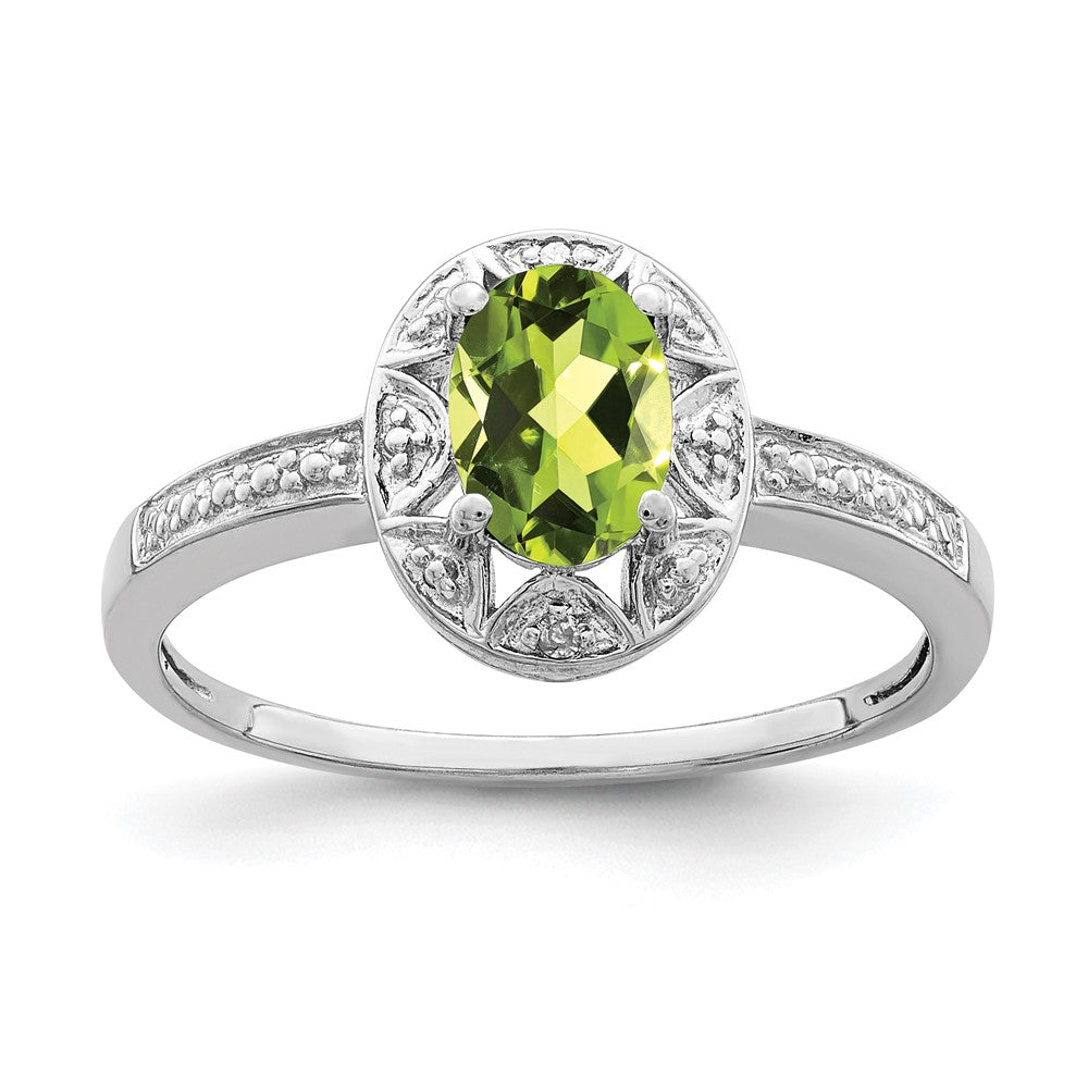 Sterling Silver Rhodium-plated Diam. & Peridot Ring
