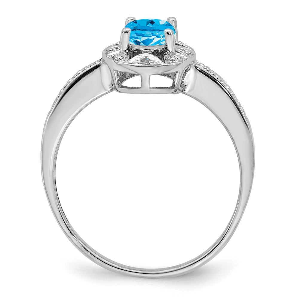 Sterling Silver Rhodium-plated Diam. & Blue Topaz Ring