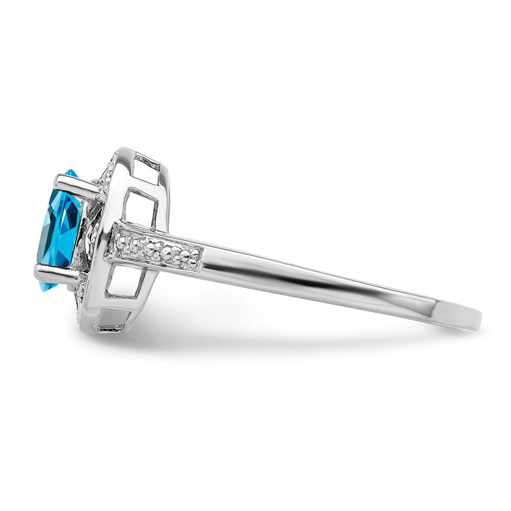 Sterling Silver Rhodium-plated Diam. & Blue Topaz Ring