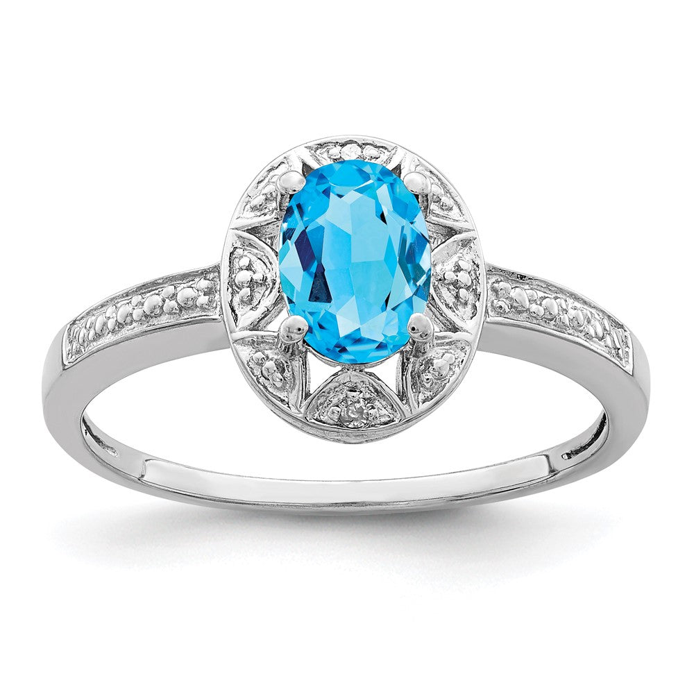 Sterling Silver Rhodium-plated Diam. & Blue Topaz Ring