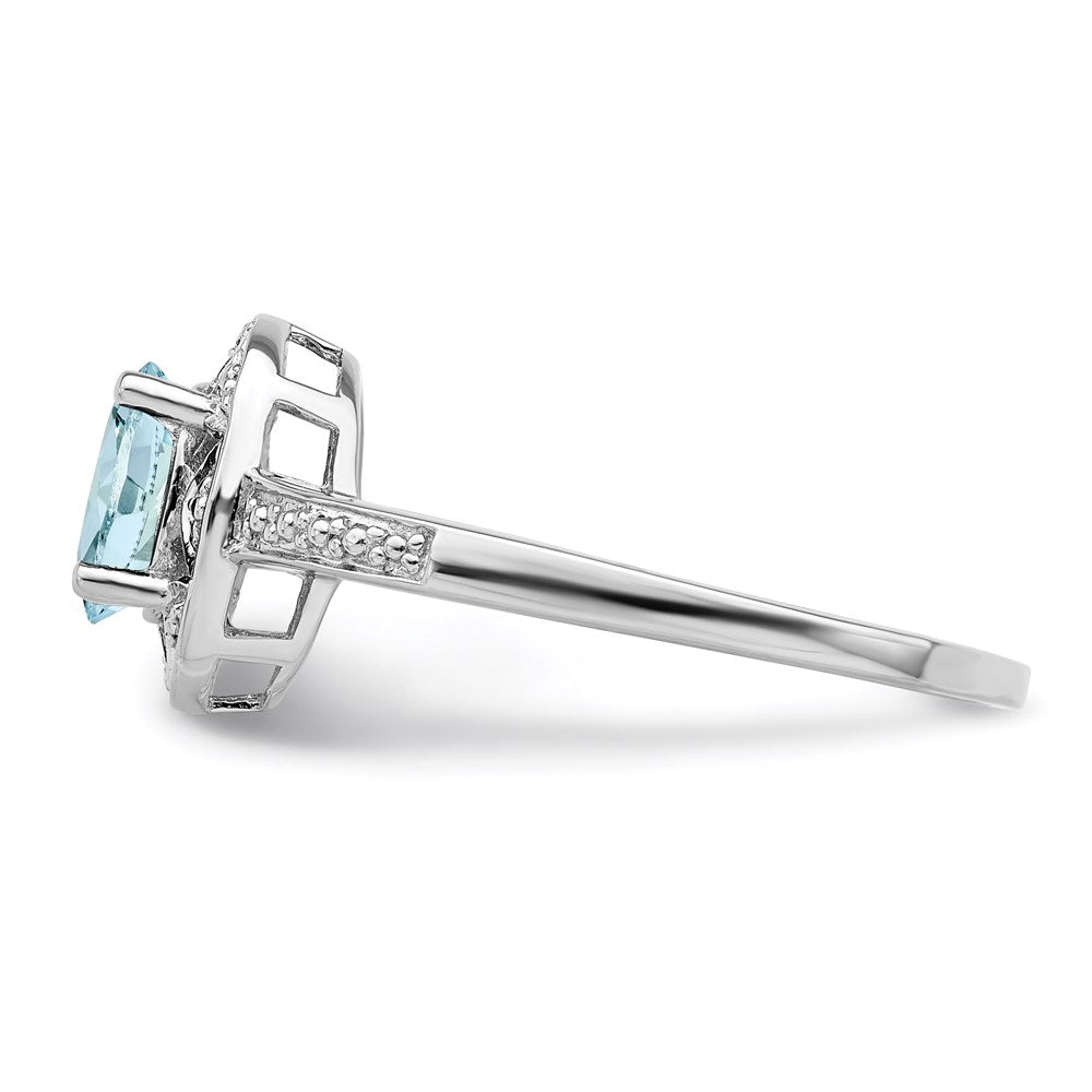 Sterling Silver Rhodium-plated Diam. & Aquamarine Ring