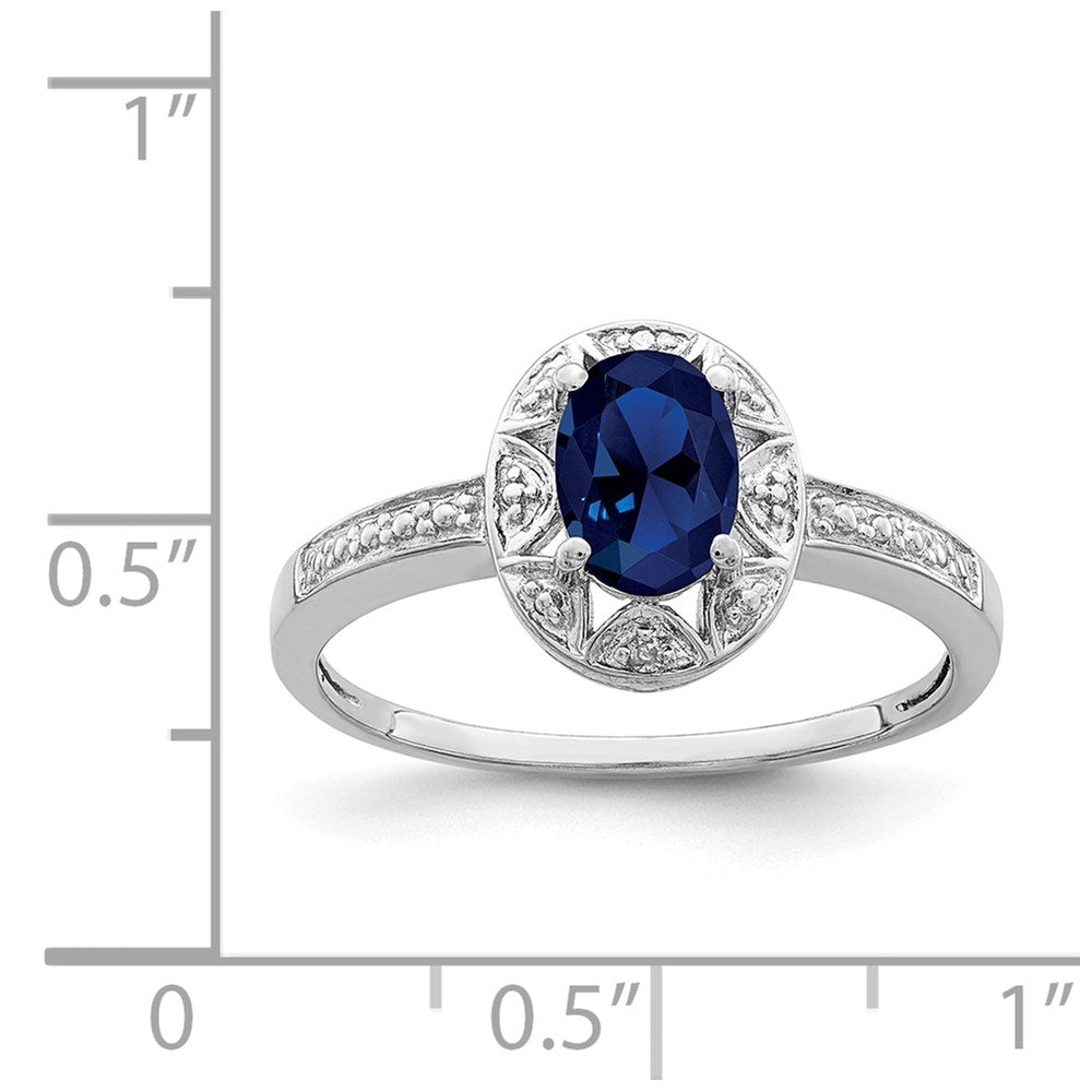 Sterling Silver Rhodium-plated Diam. & Created Sapphire Ring