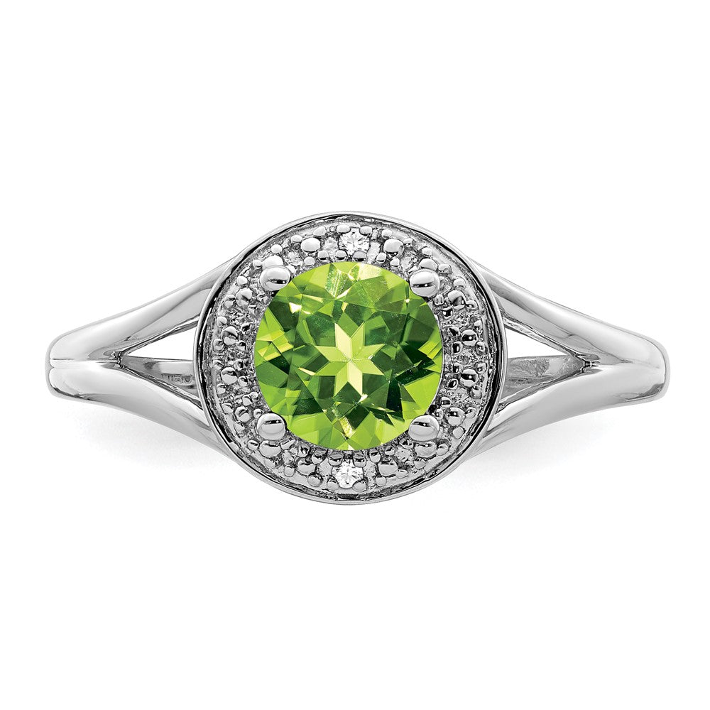 Sterling Silver Rhodium-plated Diam. & Peridot Ring