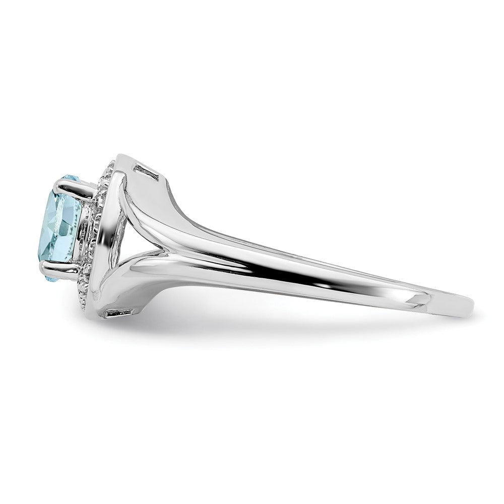 Sterling Silver Rhodium-plated Diam. & Aquamarine Ring