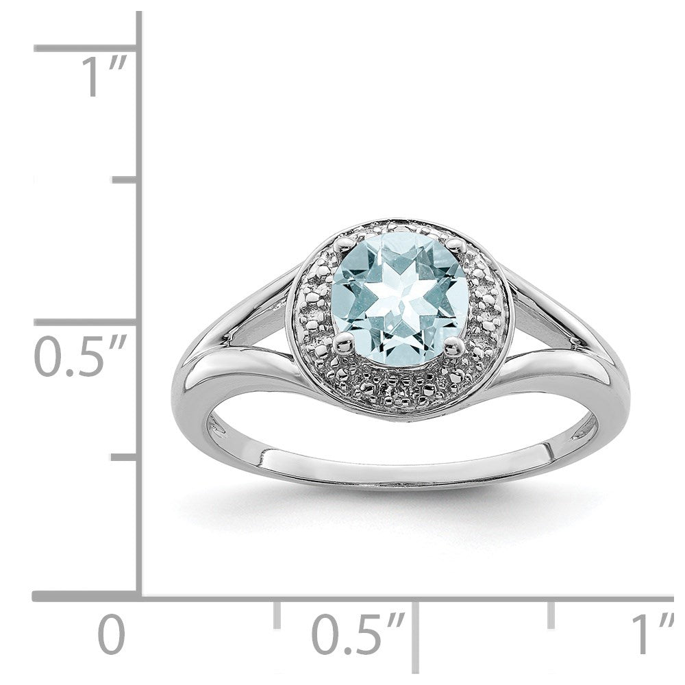 Sterling Silver Rhodium-plated Diam. & Aquamarine Ring