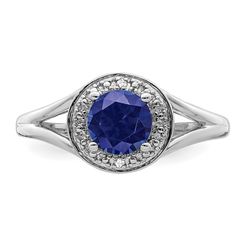 Sterling Silver Rhodium-plated Diam. & Created Sapphire Ring