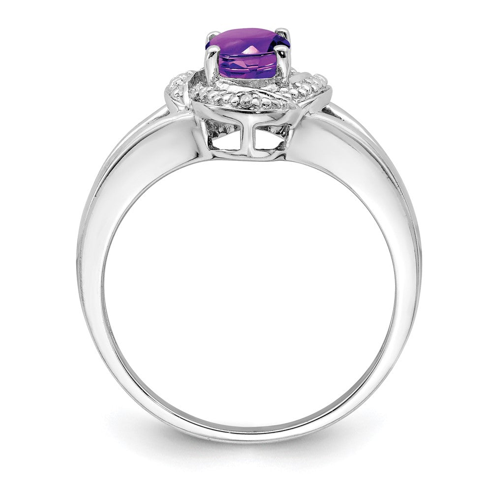 Sterling Silver Rhodium-plated Diam. & Amethyst Ring
