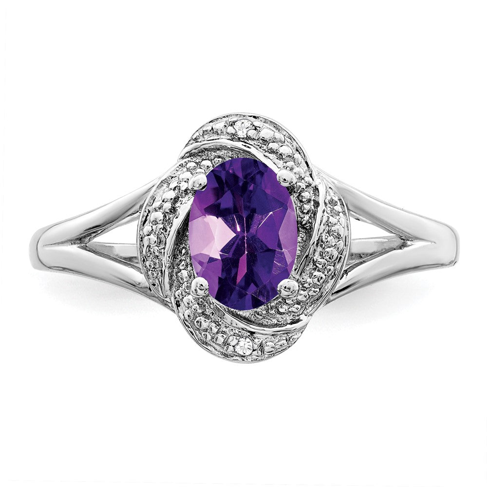 Sterling Silver Rhodium-plated Diam. & Amethyst Ring