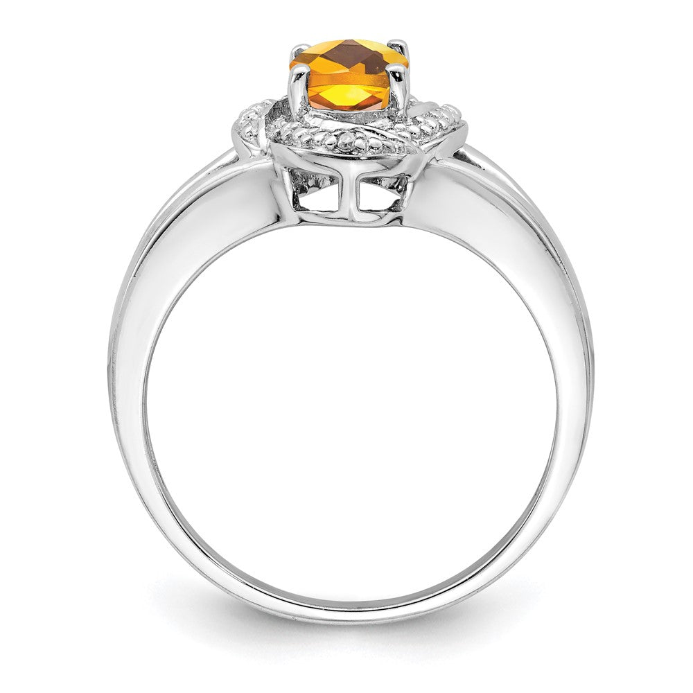 Sterling Silver Rhodium-plated Diam. & Citrine Ring