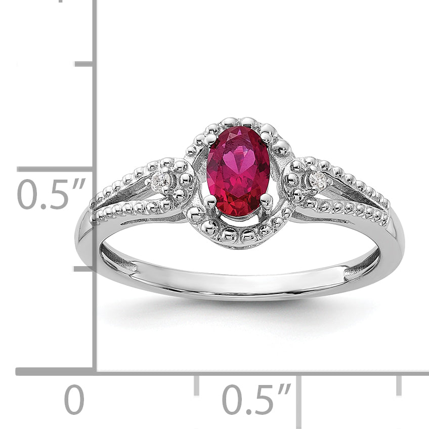 Sterling Silver Rhodium-plated Created Ruby & Diam. Ring