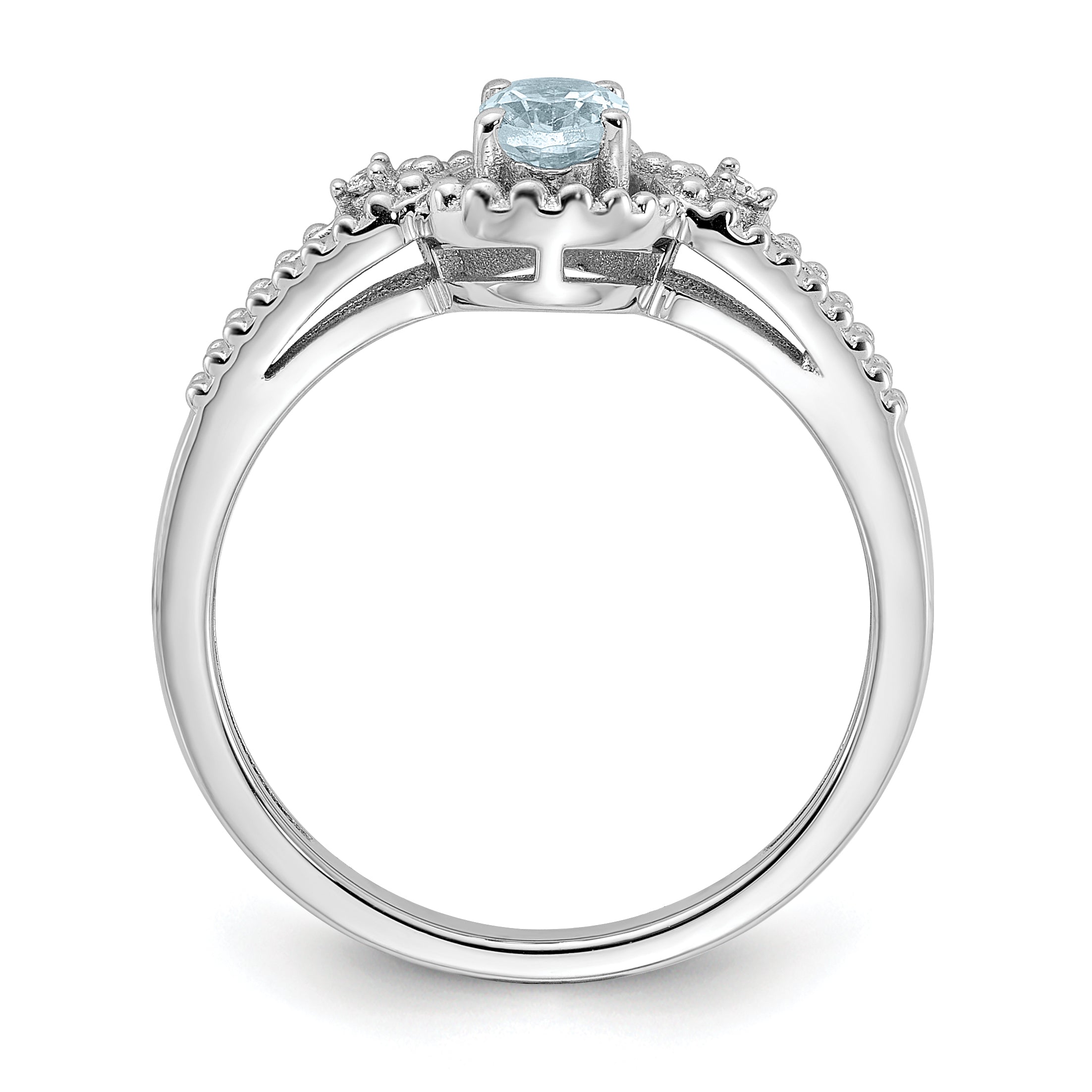 Sterling Silver Rhodium-plated Aquamarine & Diam. Ring
