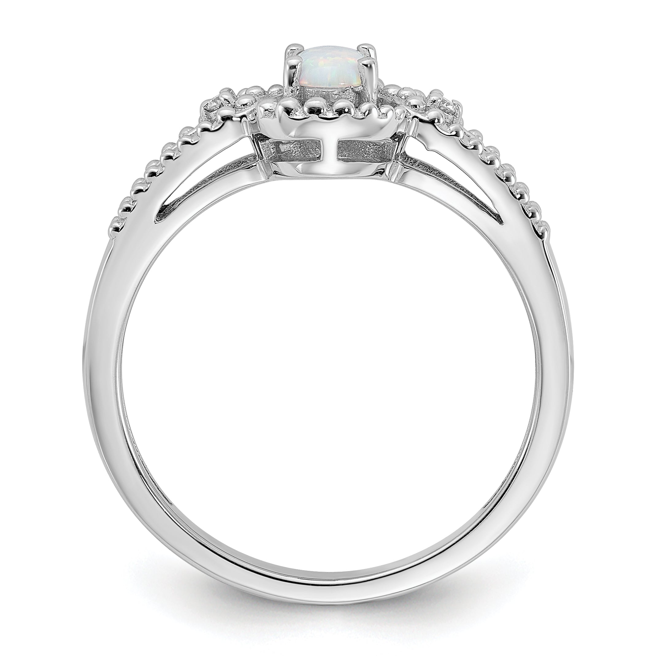 Sterling Silver Rhodium-plated Created Opal & Diam. Ring