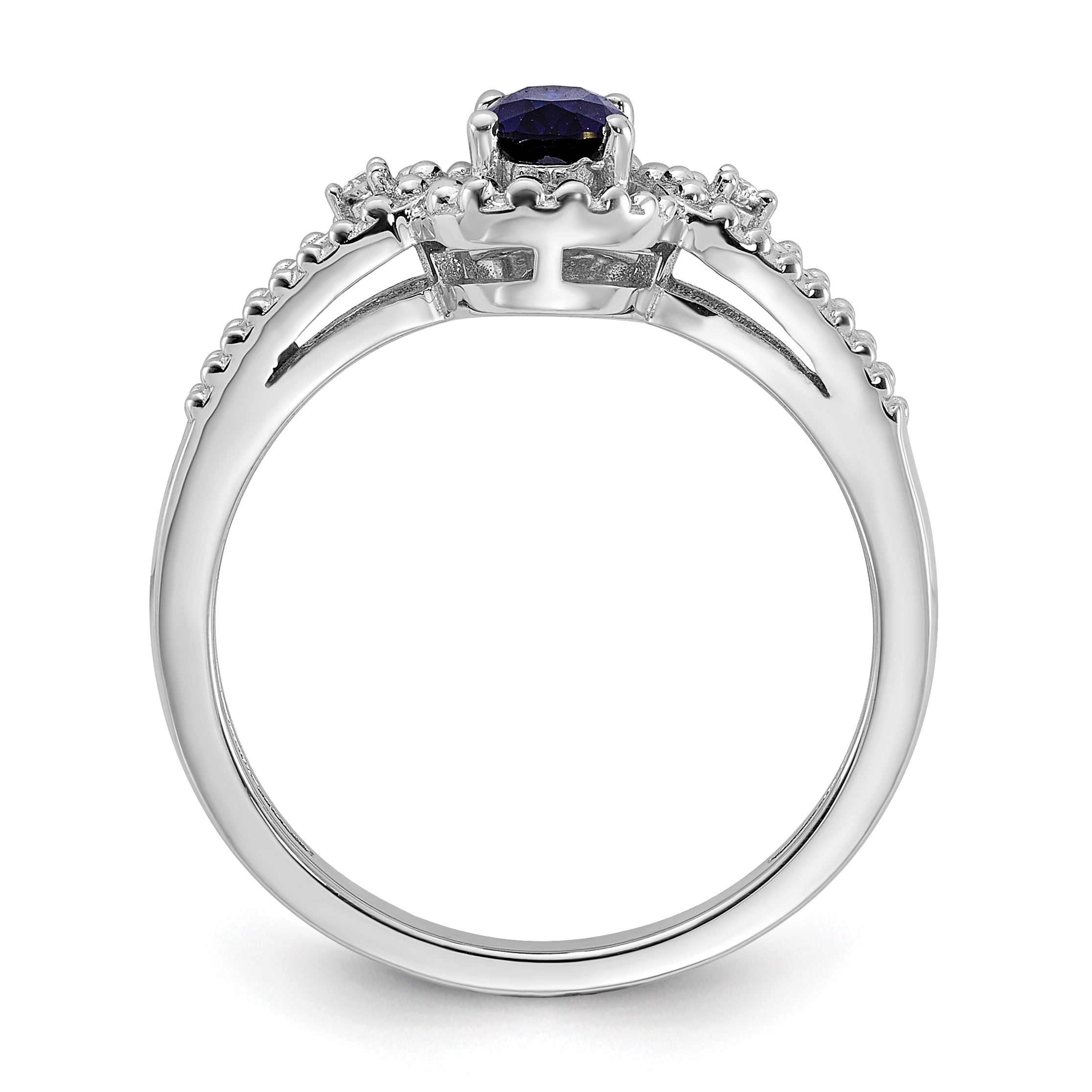 Sterling Silver Rhodium-plated Created Sapphire & Diam. Ring