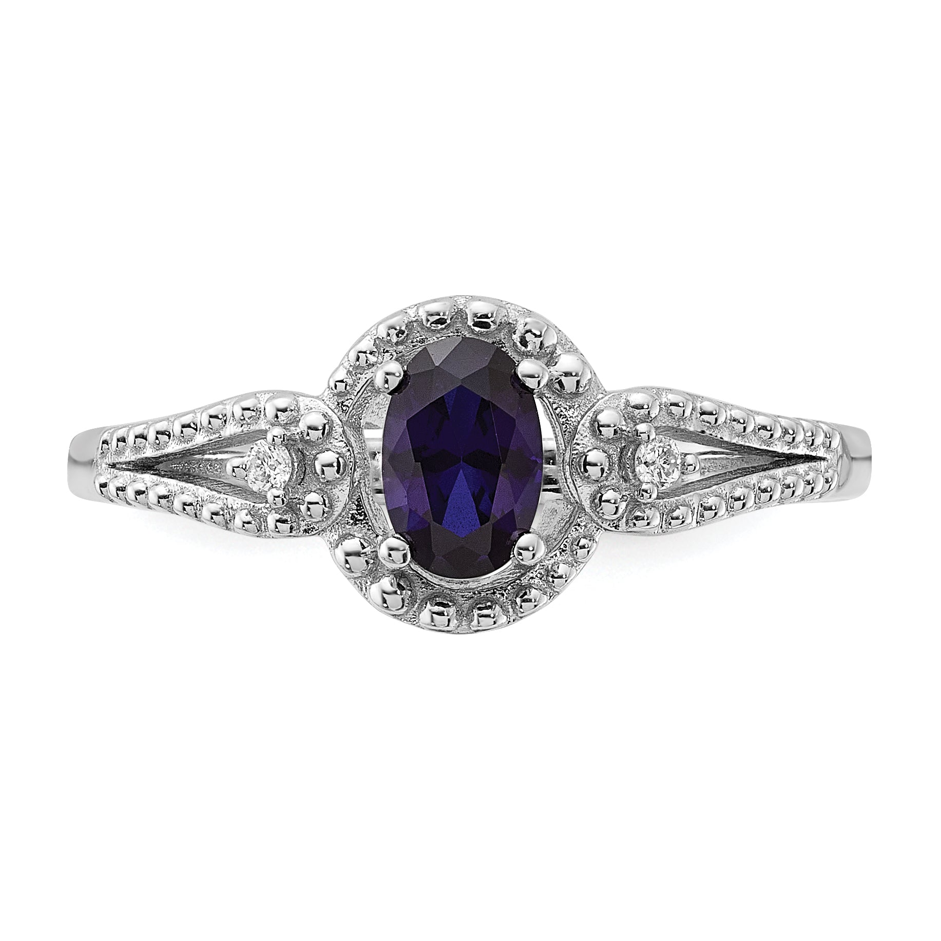 Sterling Silver Rhodium-plated Created Sapphire & Diam. Ring