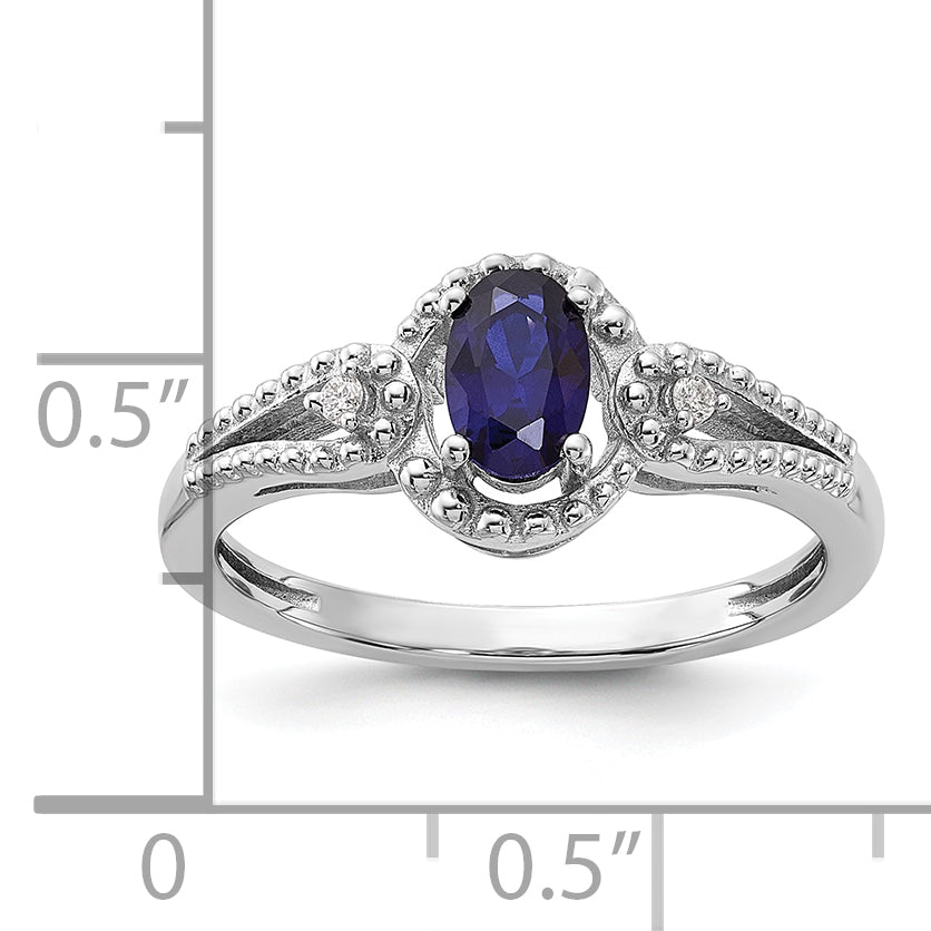 Sterling Silver Rhodium-plated Created Sapphire & Diam. Ring