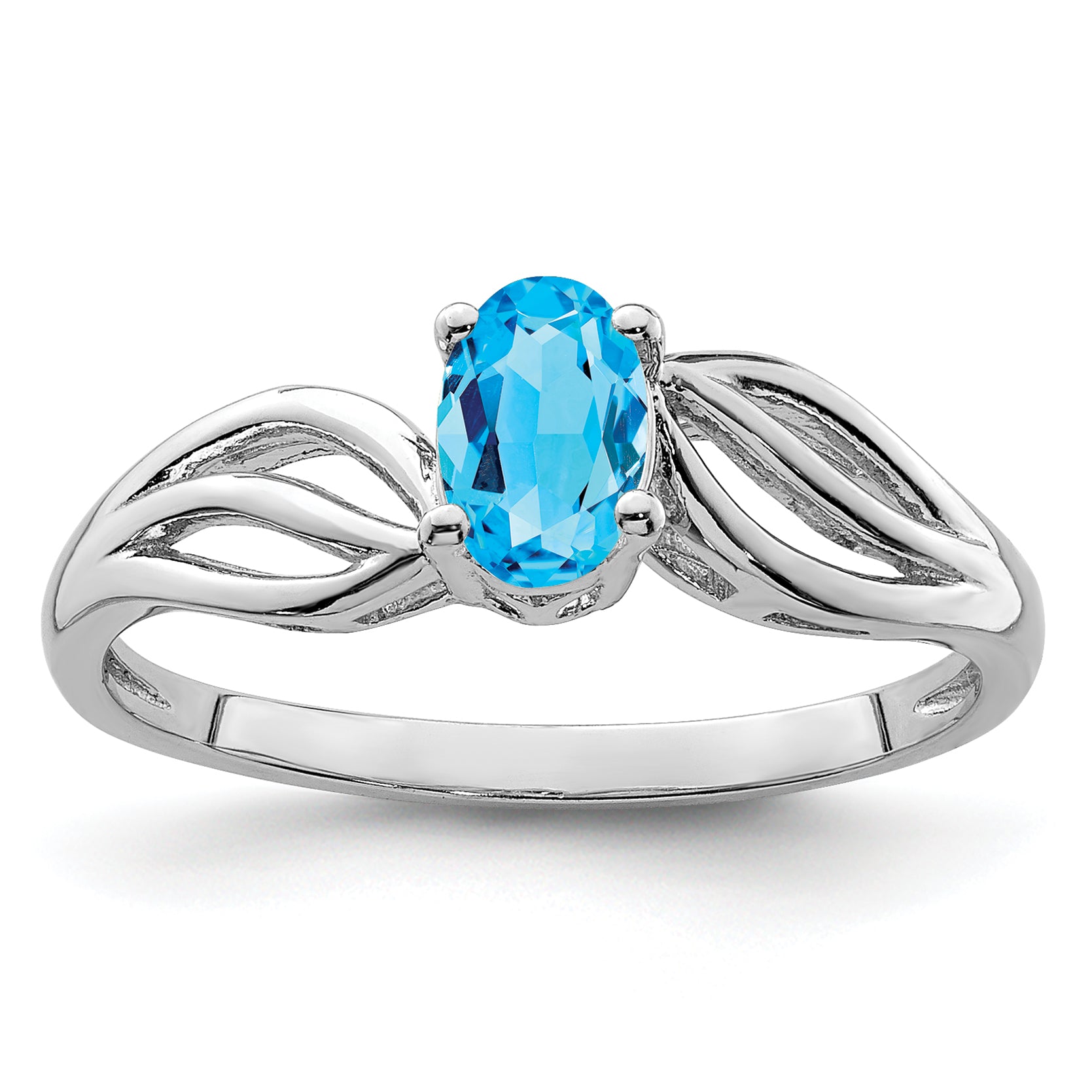 Sterling Silver Rhodium-plated Light Swiss Blue Topaz Ring