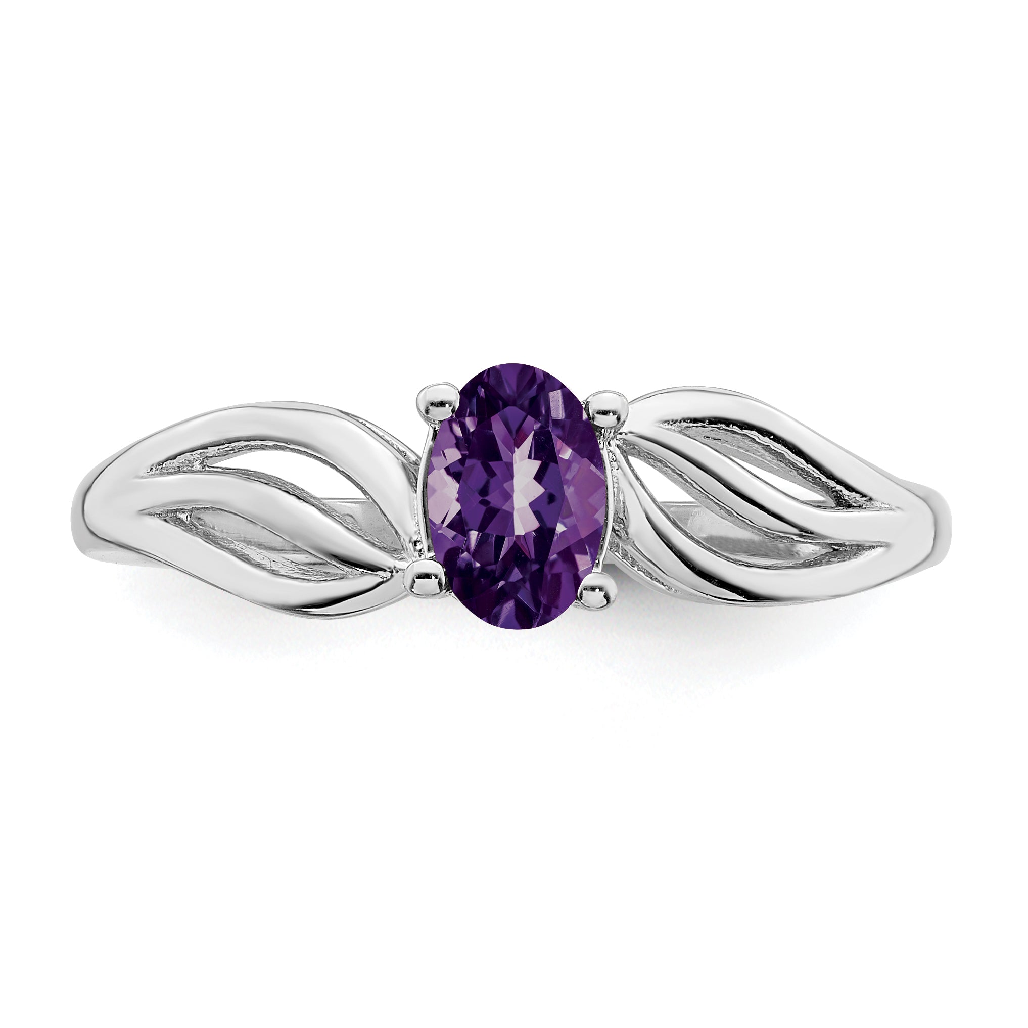 Sterling Silver Rhodium-plated Amethyst Ring