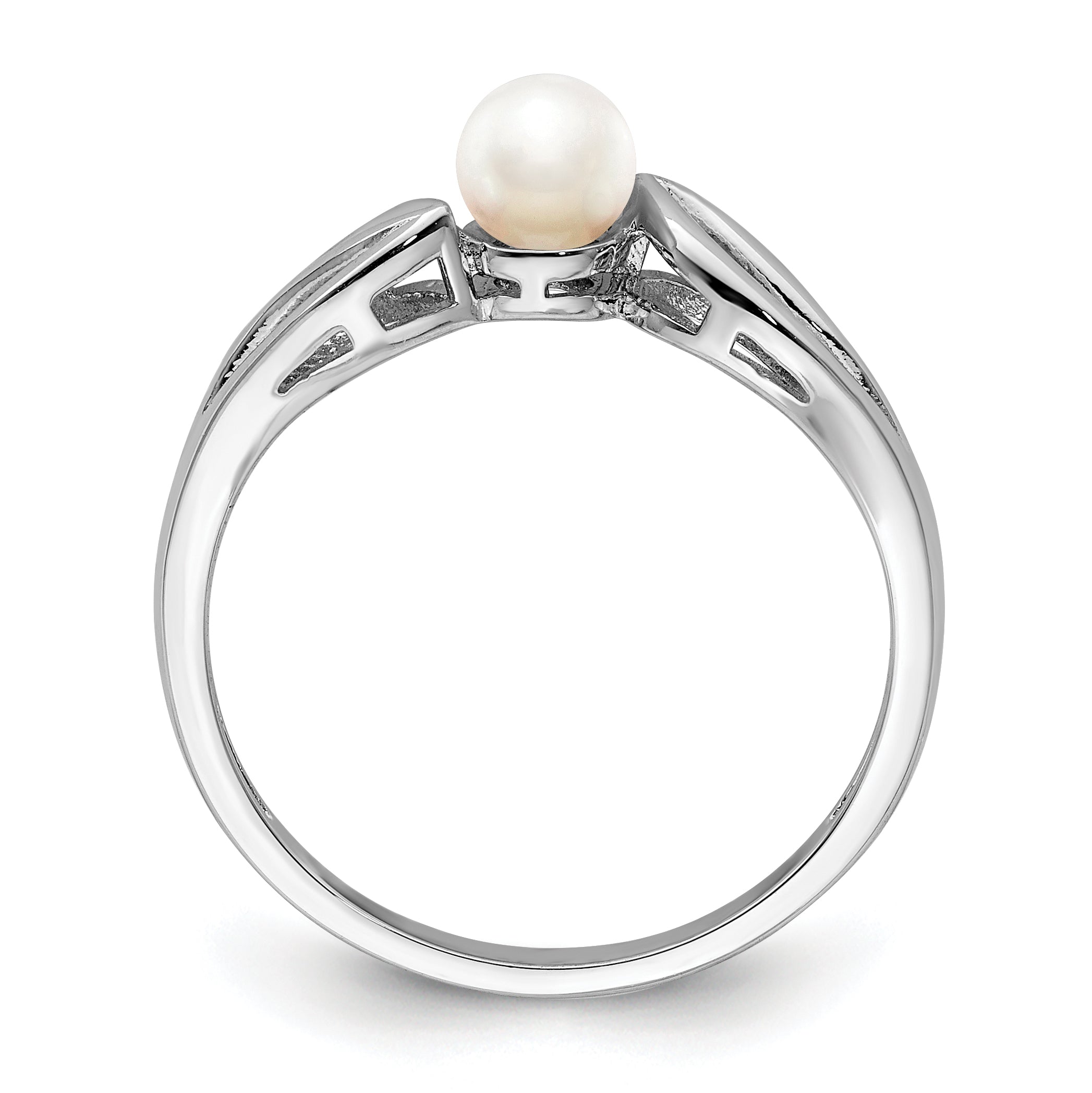 Sterling Silver Rhodium-plated FW Cultured Pearl Ring