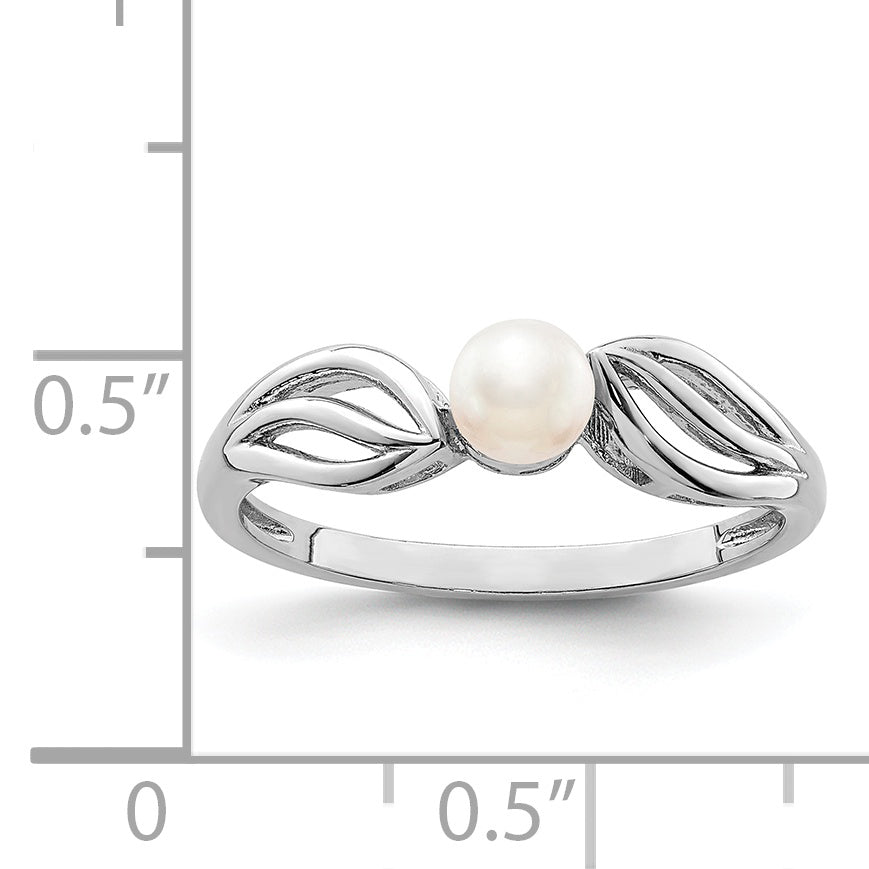 Sterling Silver Rhodium-plated FW Cultured Pearl Ring