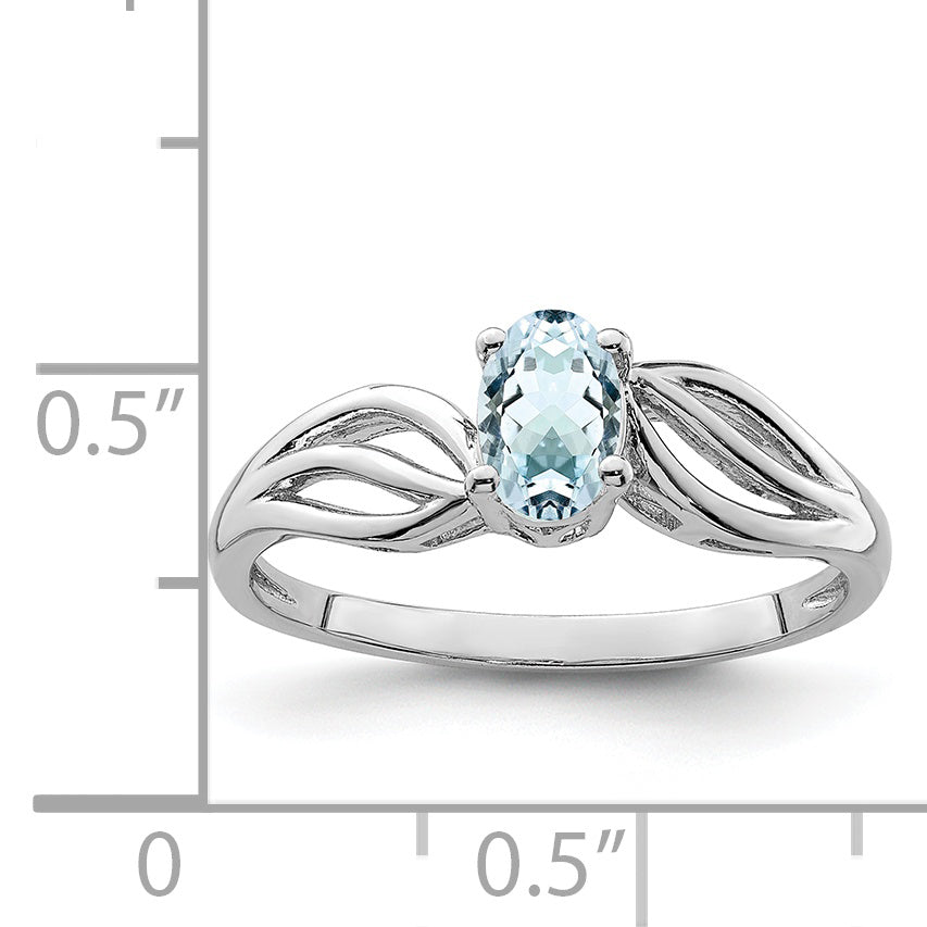 Sterling Silver Rhodium-plated Aquamarine Ring
