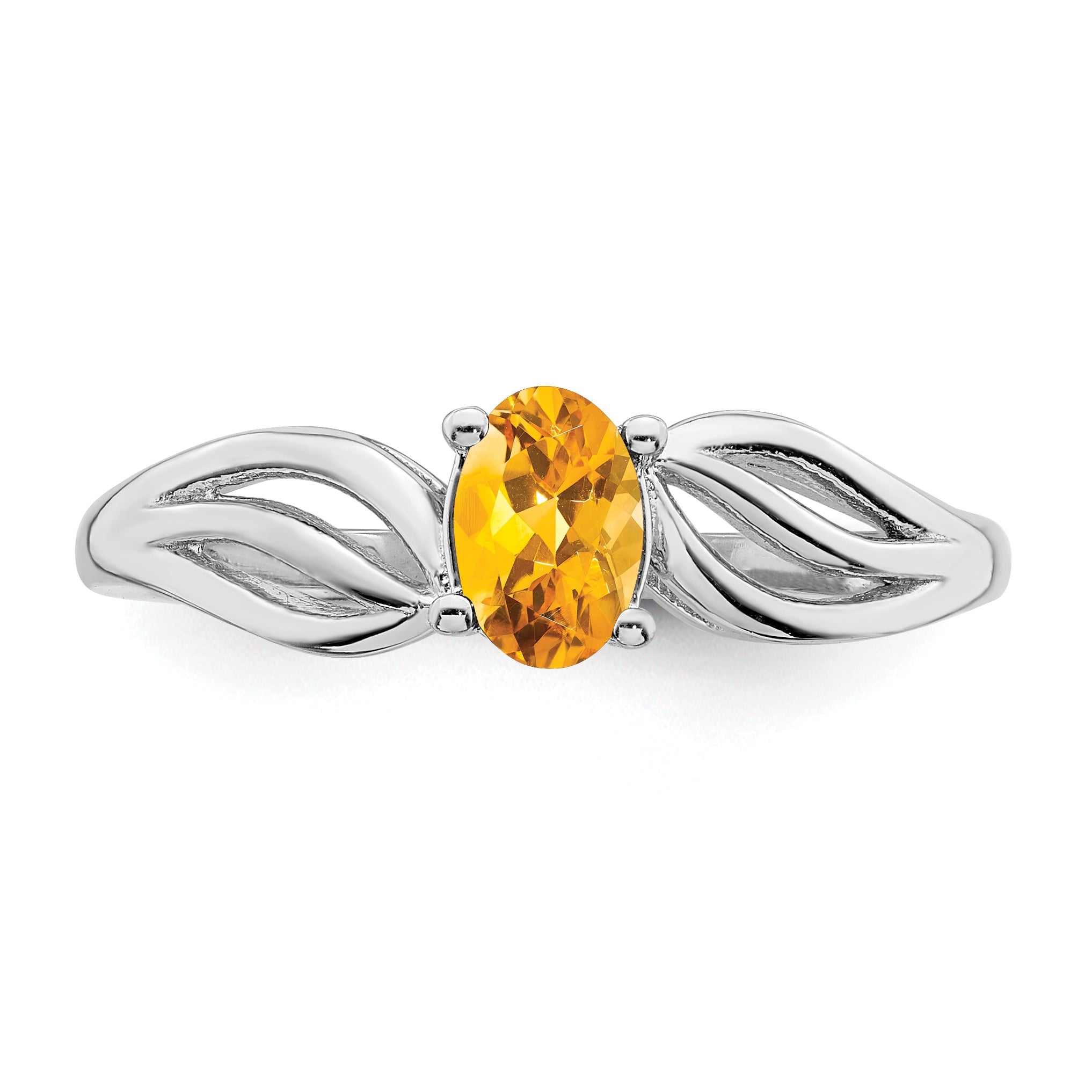 Sterling Silver Rhodium-plated Citrine Ring