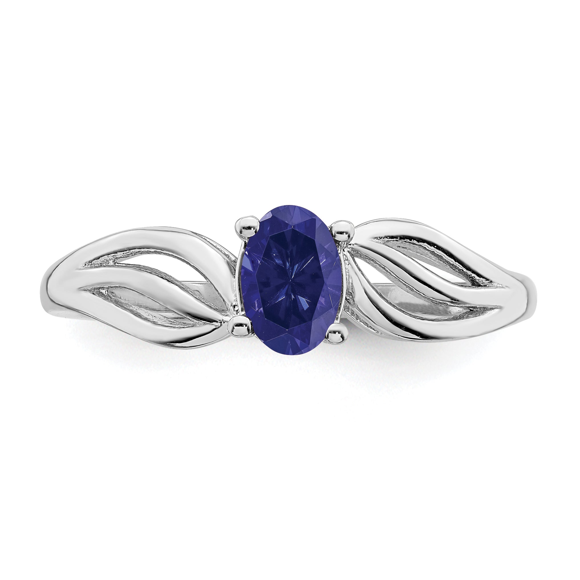 Sterling Silver Rhodium-plated Created Sapphire Ring