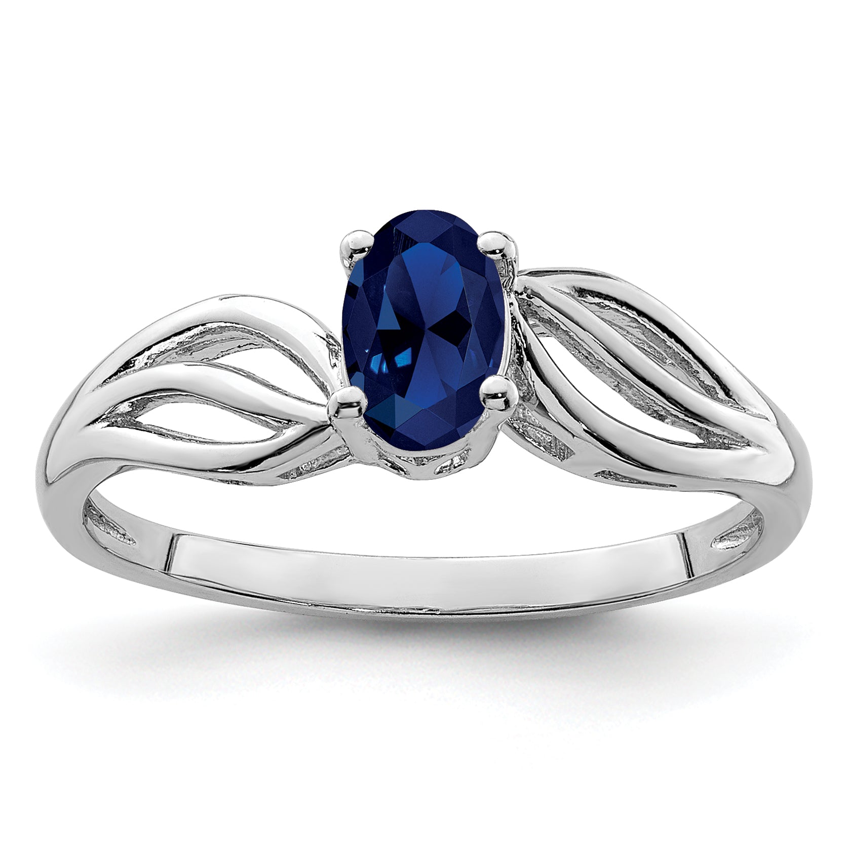 Sterling Silver Rhodium-plated Created Sapphire Ring