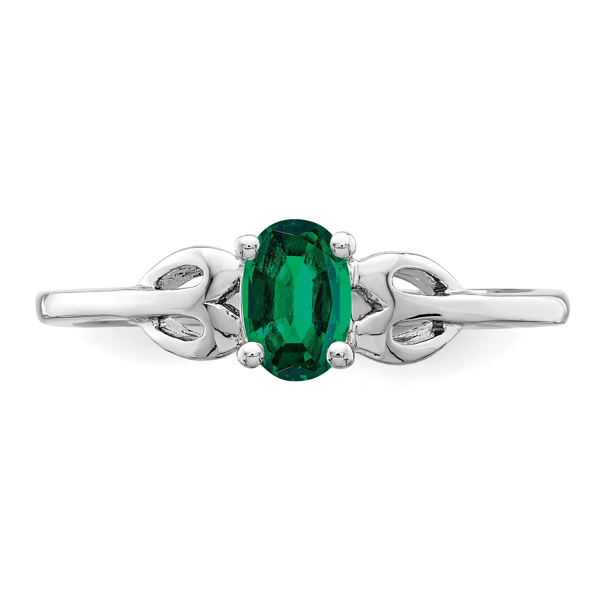 Sterling Silver Rhodium-plated Created Emerald Ring