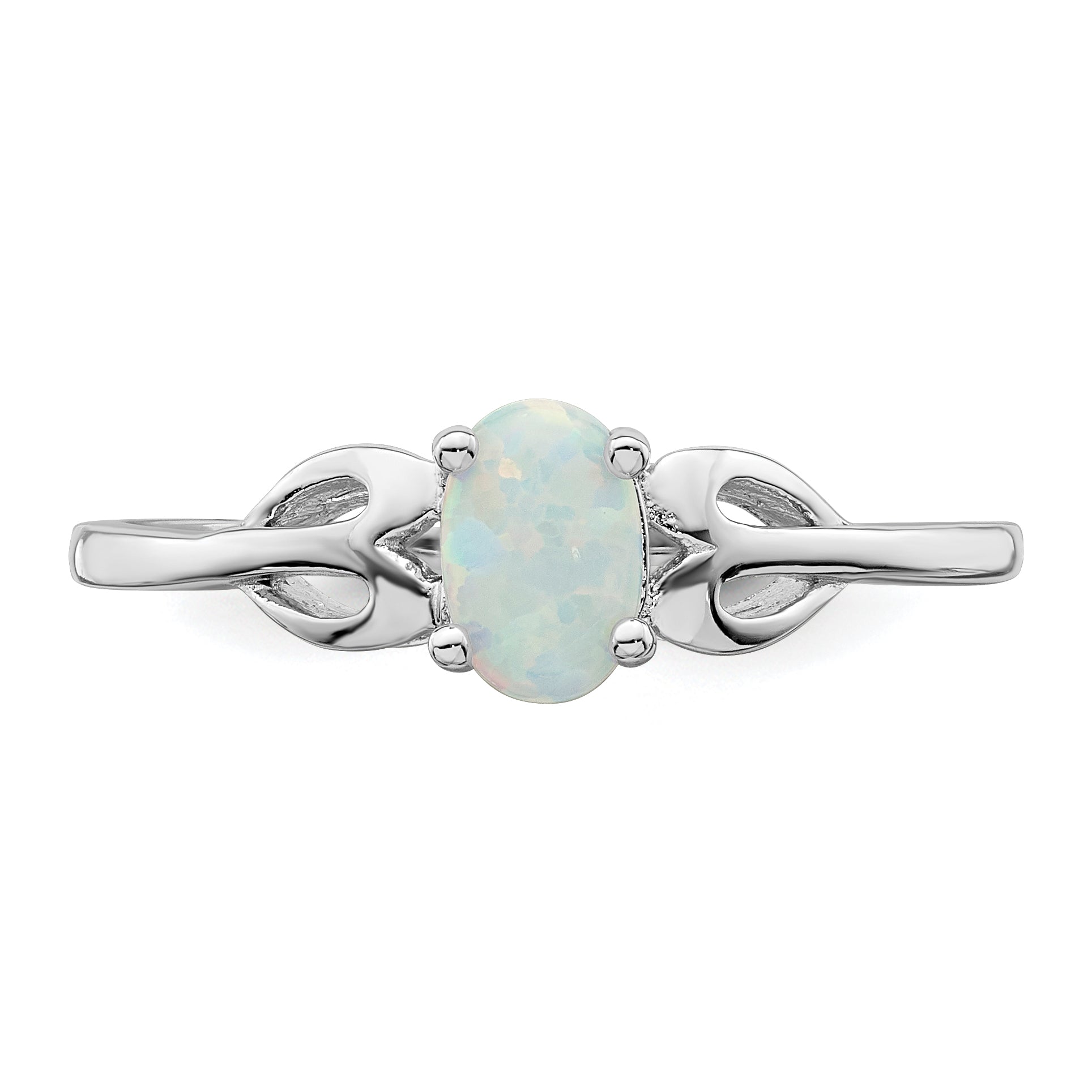 Sterling Silver Rhodium-plated Created Opal Ring