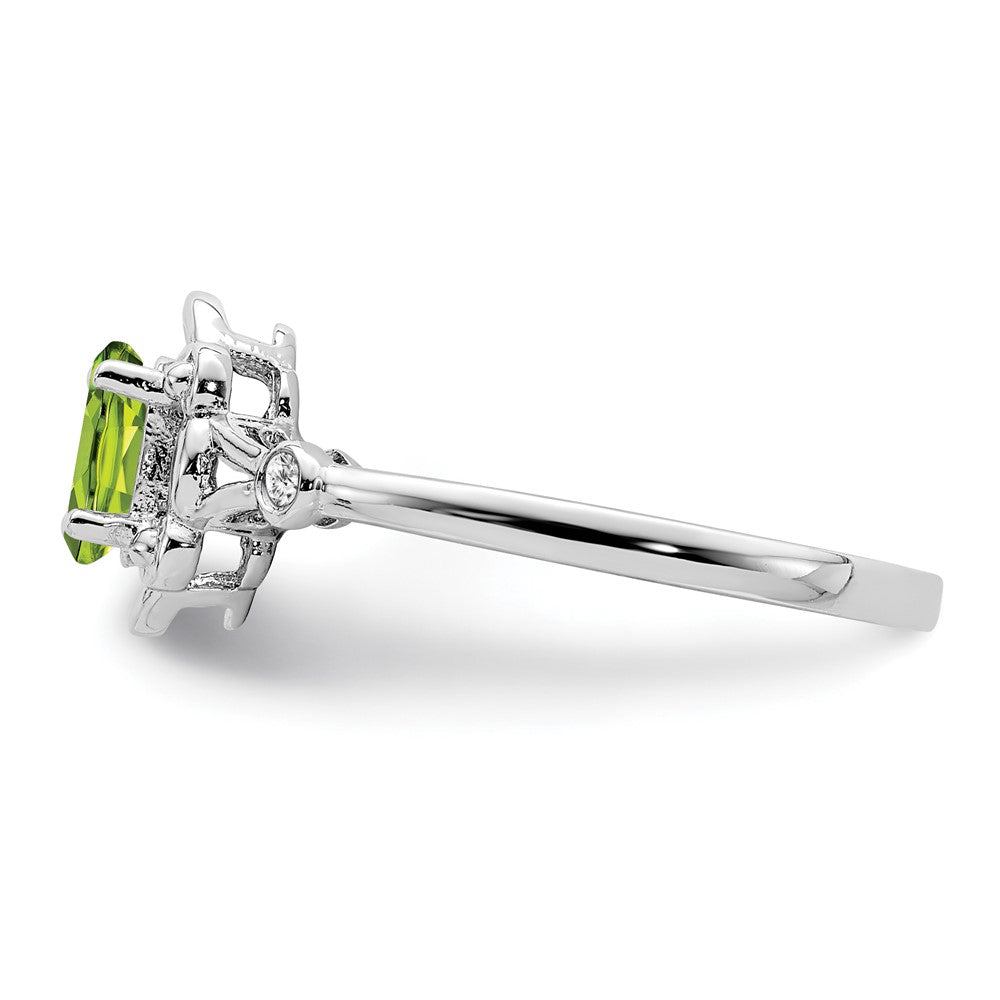 Sterling Silver Rhodium-plated Peridot & Diam. Ring