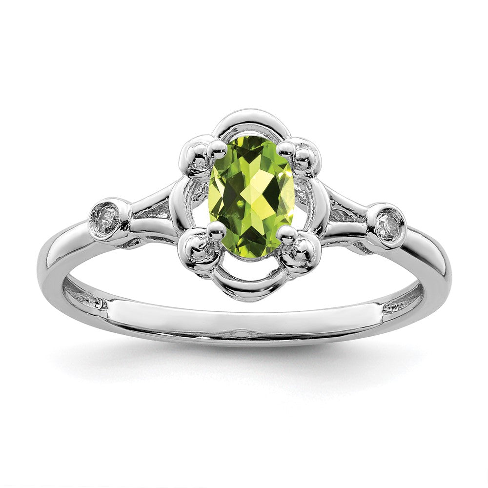 Sterling Silver Rhodium-plated Peridot & Diam. Ring