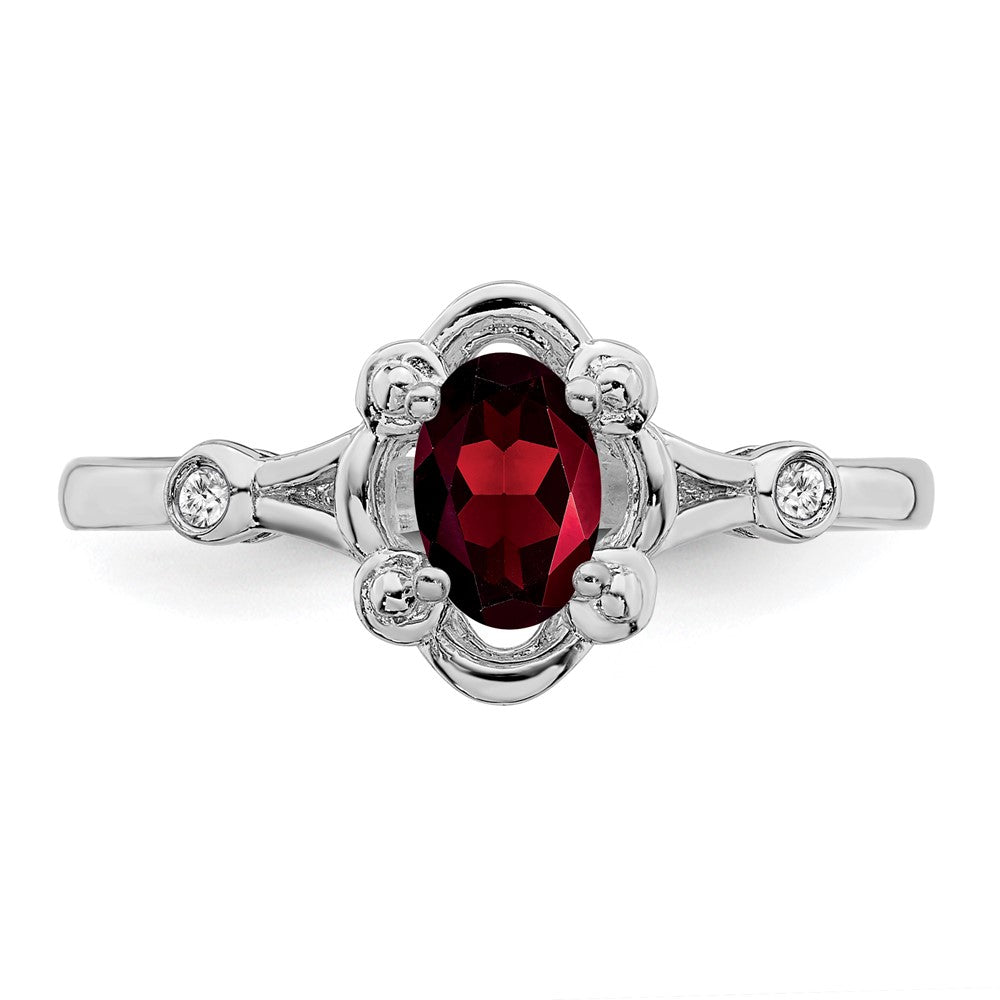 Sterling Silver Rhodium-plated Garnet & Diam. Ring