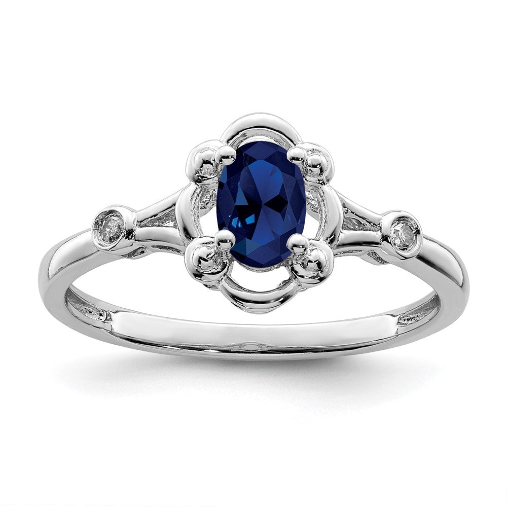 Sterling Silver Rhodium-plated Created Sapphire & Diam. Ring