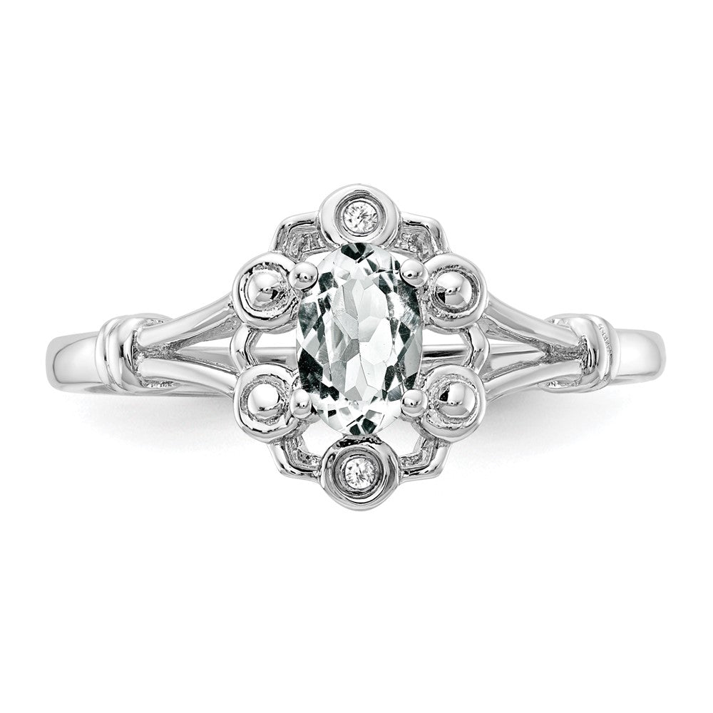 Sterling Silver Rhodium-plated White Topaz & Diam. Ring