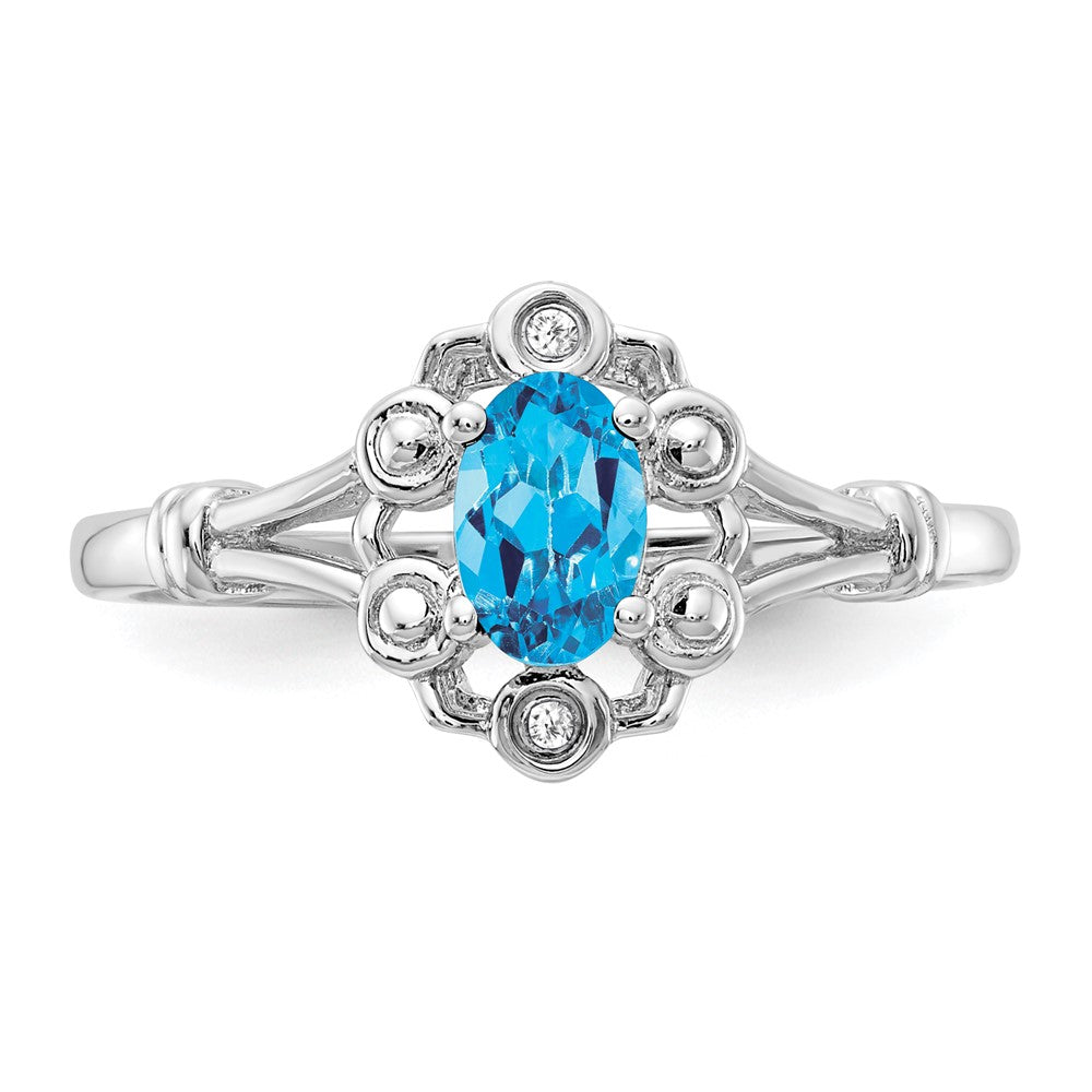 Sterling Silver Rhodium-plated Light Swiss Blue Topaz & Diam. Ring