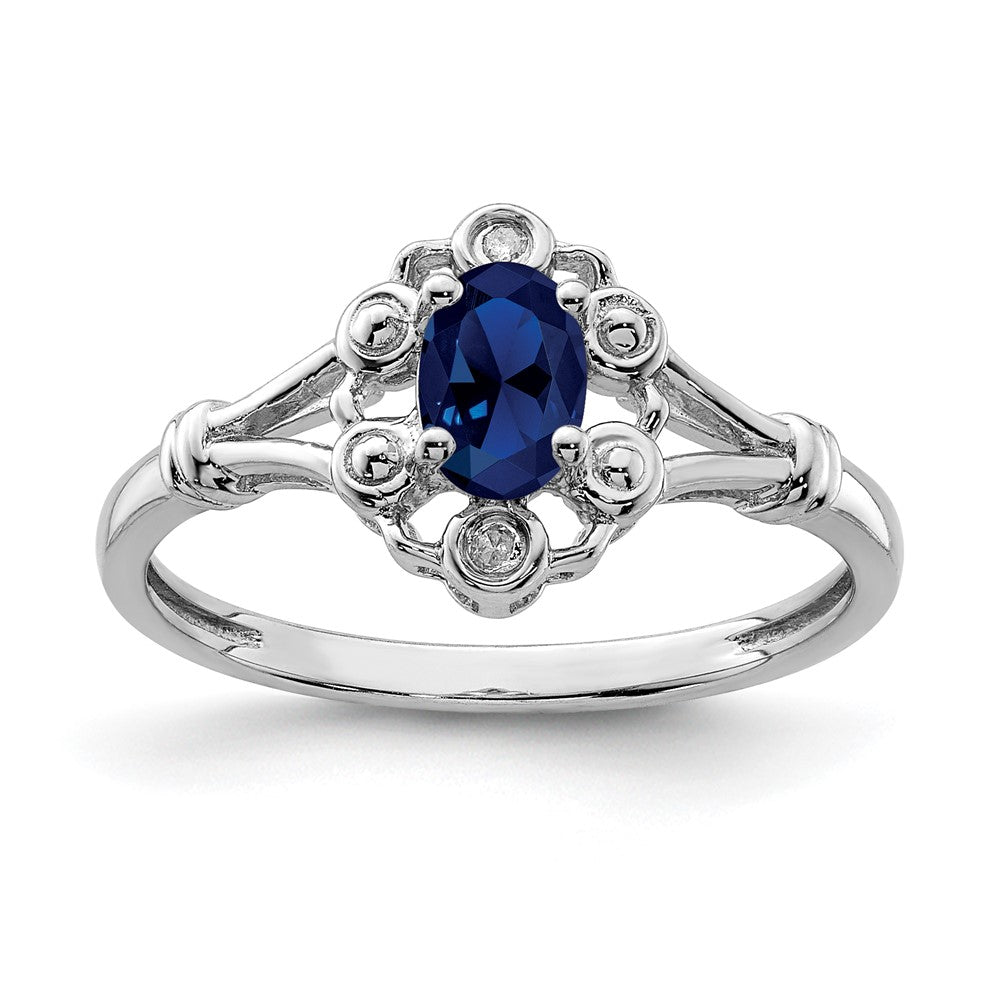 Sterling Silver Rhodium-plated Created Sapphire & Diam. Ring