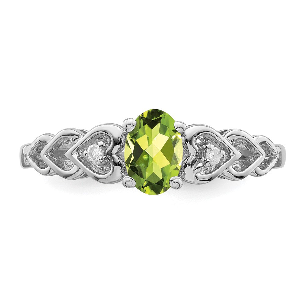 Sterling Silver Rhodium-plated Peridot & Diam. Ring