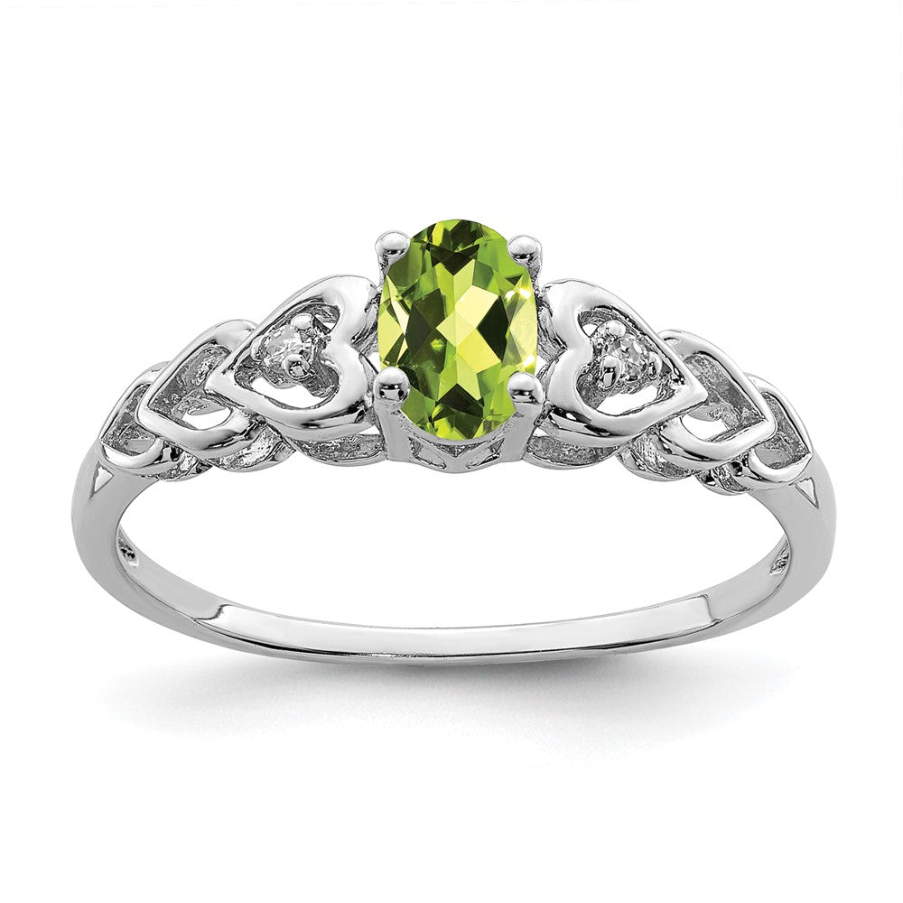 Sterling Silver Rhodium-plated Peridot & Diam. Ring