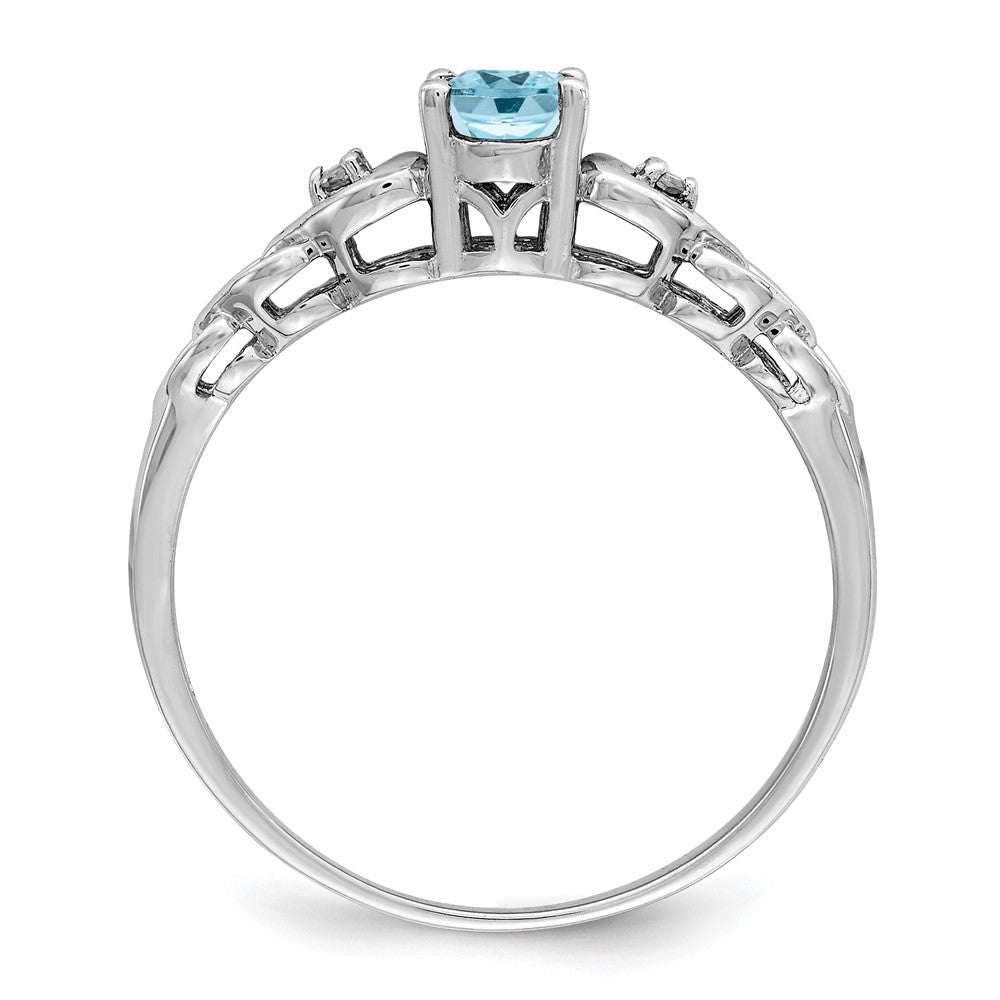 Sterling Silver Rhodium-plate Swiss Blue Topaz & Diam. Ring