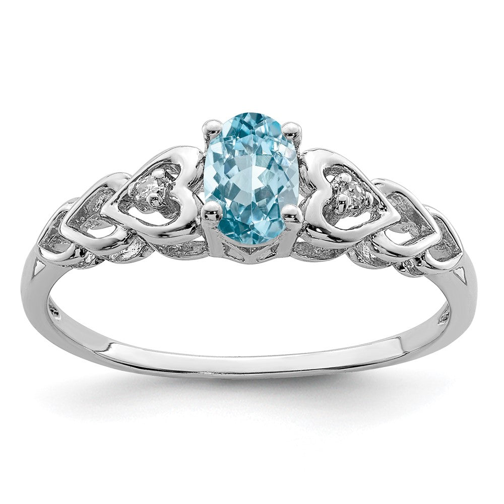 Sterling Silver Rhodium-plate Swiss Blue Topaz & Diam. Ring