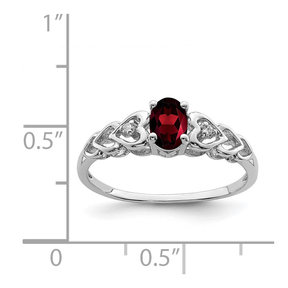 Sterling Silver Rhodium-plated Garnet & Diam. Ring