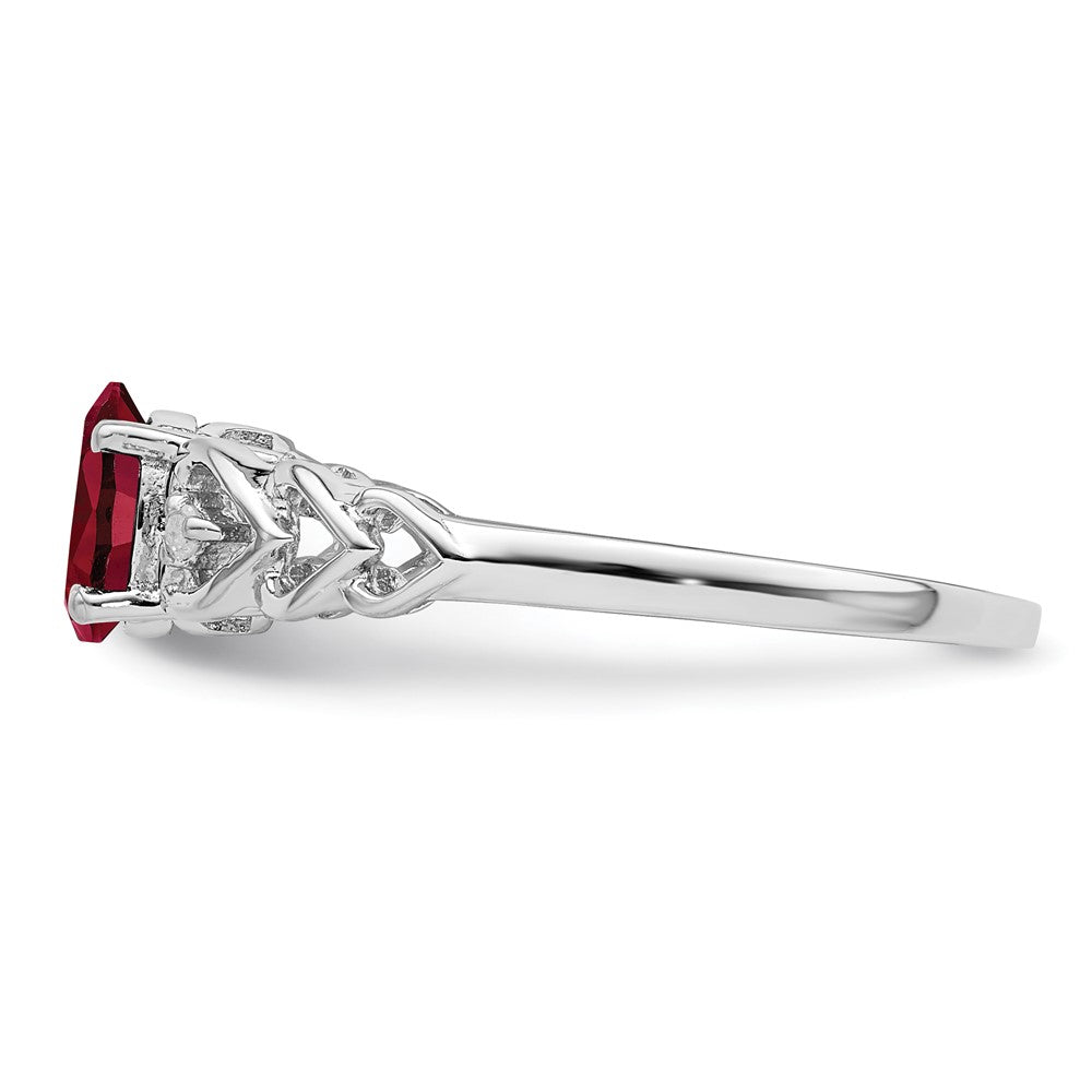 Sterling Silver Rhodium-plated Created Ruby & Diam. Ring