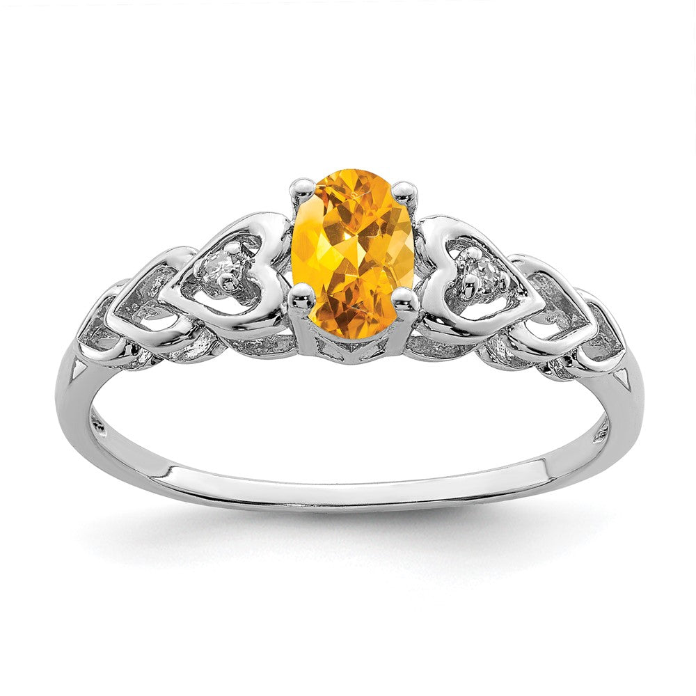 Sterling Silver Rhodium-plated Citrine & Diam. Ring