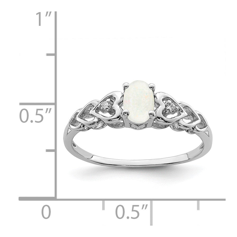 Sterling Silver Rhodium-plated Created Opal & Diam. Ring