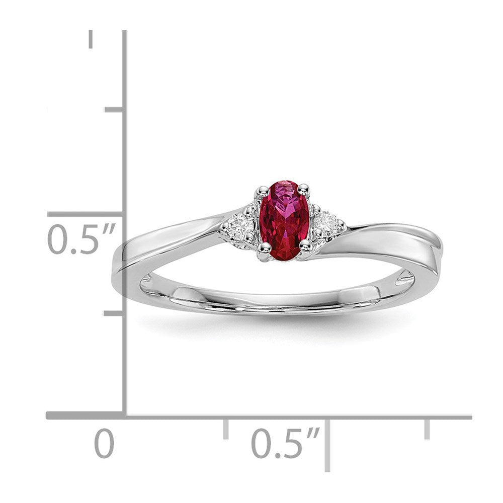Sterling Silver Rhod-plated Created Ruby/Diamond Birthstone Ring